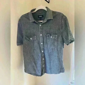 Express Men's Double Pockets Shirt Sleeve Slim Fit Shirt Size Large Gray